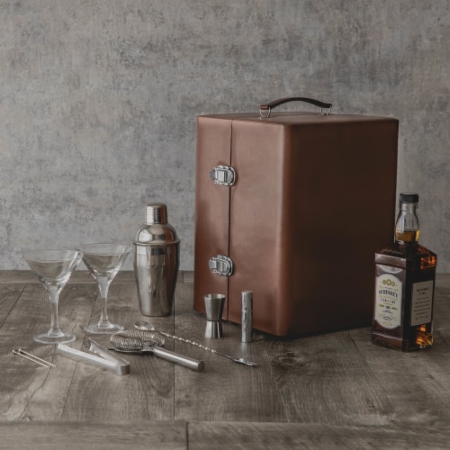 Manhattan Cocktail Case, Mahogany with Tan Accents Perspective: left