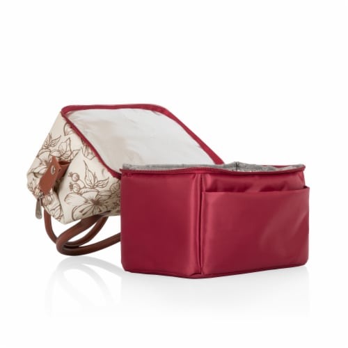 Urban Lunch Bag, Burgundy with Floral Pattern Perspective: left