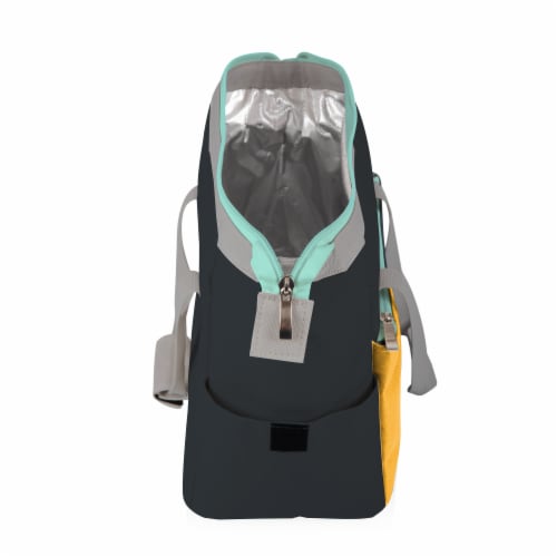 On The Go Lunch Cooler, Mustard Yellow with Gray & Blue Accents Perspective: left