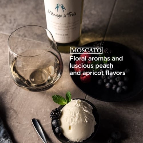 Menage a Trois Moscato California White Wine Perspective: left