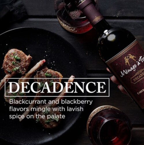 Menage a Trois Decadence Cabernet Sauvignon California Red Wine Perspective: left