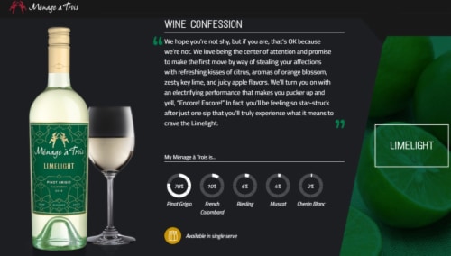 Menage a Trois Limelight Pinot Grigio California White Wine 750 ml Perspective: left