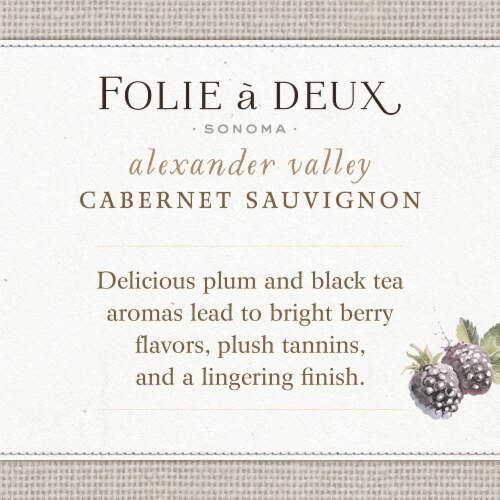 Folie a Deux Alexander Valley Cabernet Sauvignon California Red Wine 750 ml Perspective: left