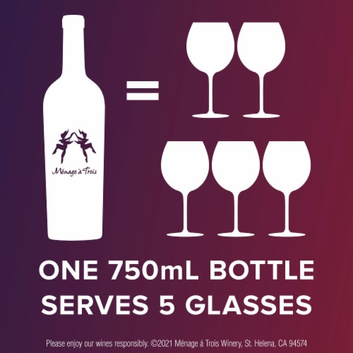 Menage a Trois Midnight Dark Red & Lavish Merlot California Red Blend Wine Perspective: left