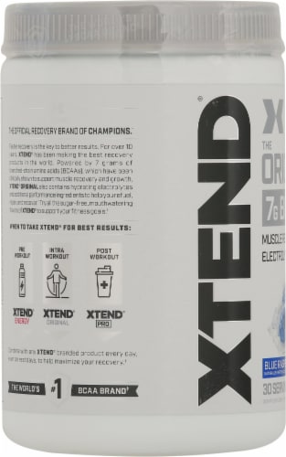 Xtend The Original BCAA Blue Raspberry Ice Muscle Recovery + Electrolytes Dietary Supplement Perspective: left