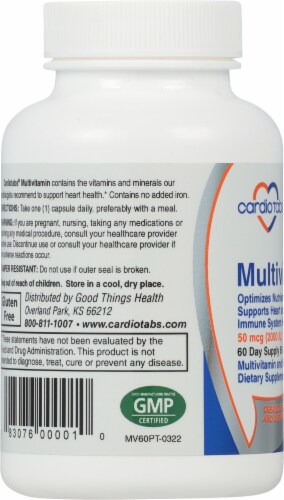Cardio Tabs Multivitamin and Mineral 2000 IU with Vitamin D3 Capsules Perspective: left