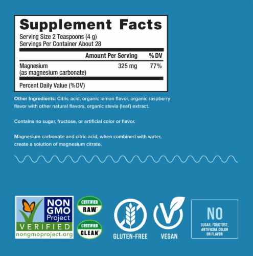 Natural Vitality CALM Raspberry Lemon Magnesium Supplement Drink Mix Perspective: left