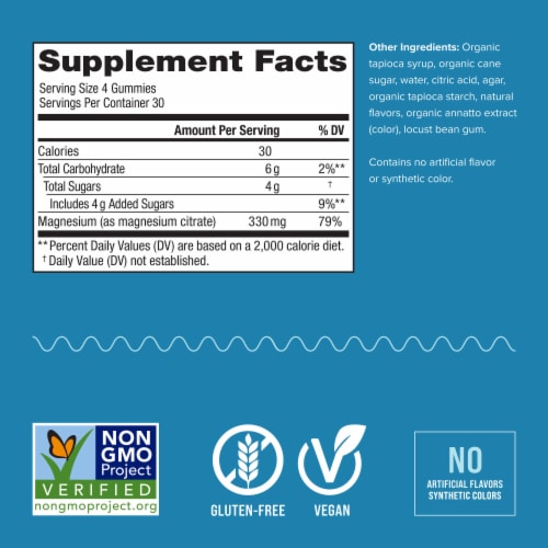 Natural Vitality CALM Orange Flavored Magnesium Supplement Gummies Perspective: left