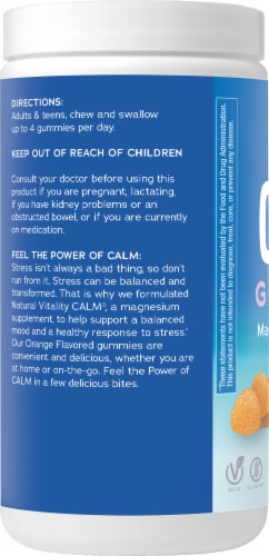 Natural Vitality Magnesium Supplement Orange Flavored Calm Gummies Perspective: left