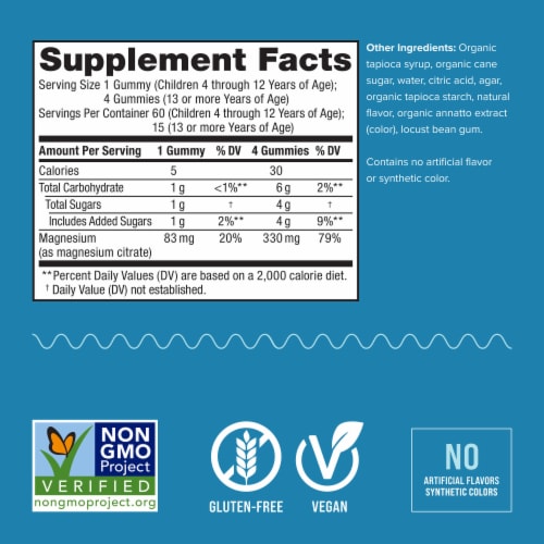 Natural Vitality CALM Kids Sweet Citrus Flavored Magnesium Supplement Gummies Perspective: left