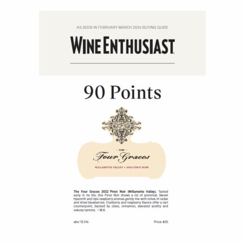 The Four Graces Pinot Noir Oregon Red Wine Perspective: left