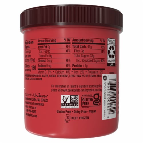 Talenti Sorbetto Roman Raspberry, a Non-Dairy Ice Cream Alternative with Non-GMO Ingredients, 1 Pint Perspective: left
