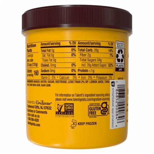 Talenti Sorbetto Alphonso Mango, a Non-Dairy Ice Cream Alternative with Non-GMO Ingredients, 1 Pint Perspective: left