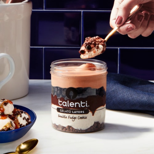 Talenti Layers Vanilla Fudge Cookie Gelato Pint Perspective: left