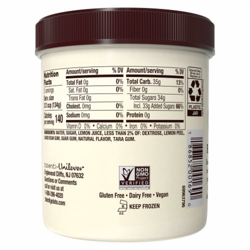 Talenti Dairy-free Sorbetto Zesty Lemon 1 Pint Perspective: left