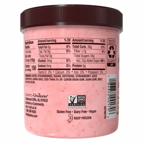 Talenti Dairy-Free Sorbetto, Summer Strawberry with Real Strawberries in Each Jar, 1 Pint Perspective: left