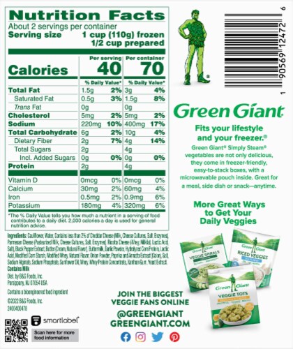 Green Giant Simply Steam Lightly Sauced Cheesy Riced Cauliflower Perspective: left