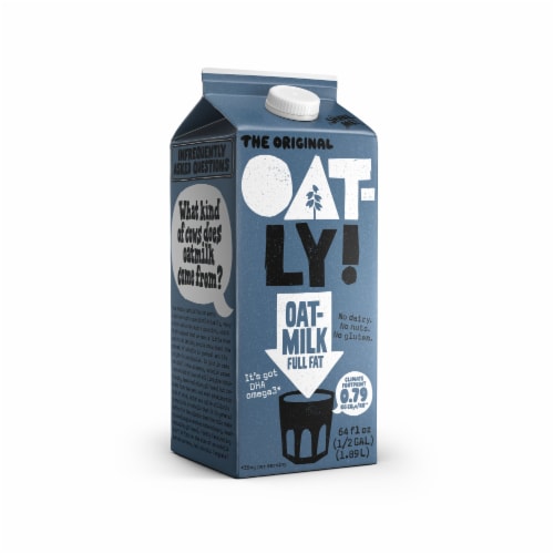 Oatly Dairy Free Full Fat Oat Milk Half Gallon Perspective: left