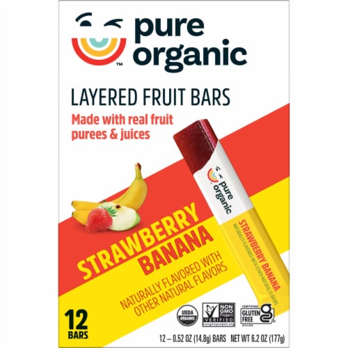 Pure Organic Strawberry Banana Layered Fruit Bars Perspective: left