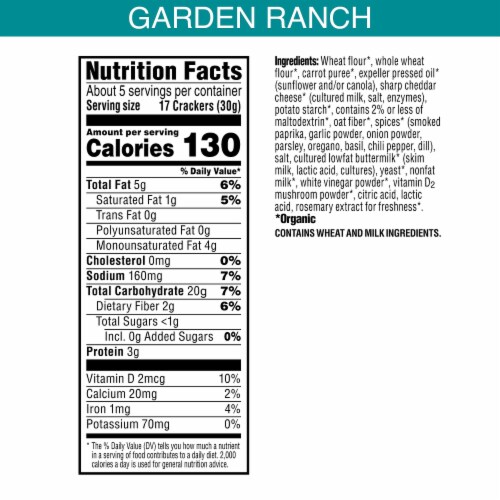 Kellogg's® Pure Organic Garden Ranch Snack Crackers Made with Cheese and Veggies Perspective: left