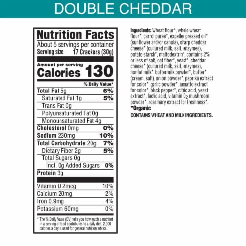 Kellogg's® Pure Organic Double Cheddar Snack Crackers Made with Cheese and Veggies Perspective: left