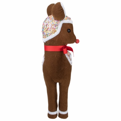 Northlight 13.75 Gingerbread Kisses Baby Reindeer with Red Nose Christmas Figure Perspective: left