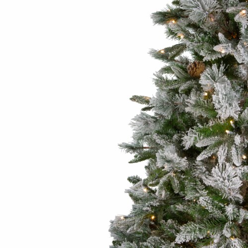 Northlight Real Touch™️ Pre-Lit Flocked Rosemary Emerald Angel Pine Artificial Christmas Tree Perspective: left