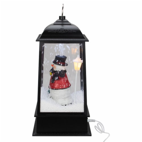 Northlight 33663820 13 in. Lighted Snowman Christmas Lantern with Falling Snow Perspective: left