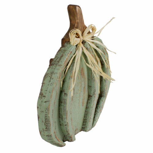 Northlight 12 Green Weathered Fall Harvest Wooden Pumpkin Table Decoration Perspective: left