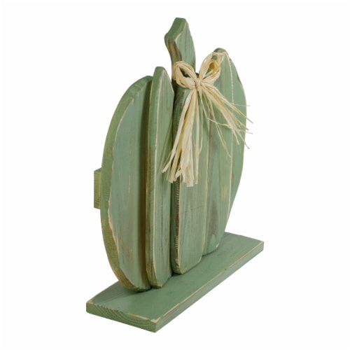 Northlight 14.75 Sage Green Fall Harvest Wooden Pumpkin with Bow Table Top Decoration Perspective: left