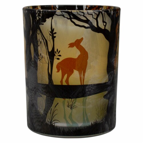 Northlight 5  Hand Painted Forest and Deer Flameless Glass Candle Holder Perspective: left
