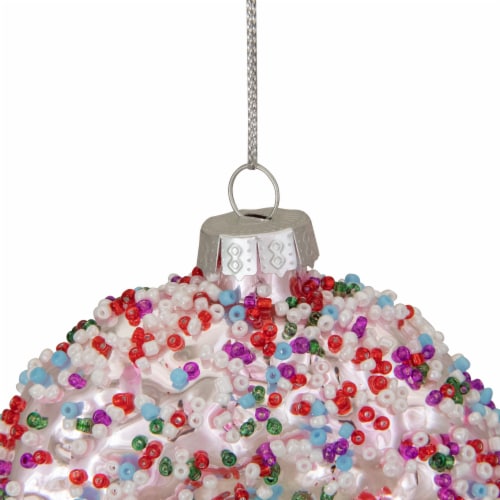Northlight 3.75  Pink Doughnut with Sprinkles Glass Christmas Ornament Perspective: left