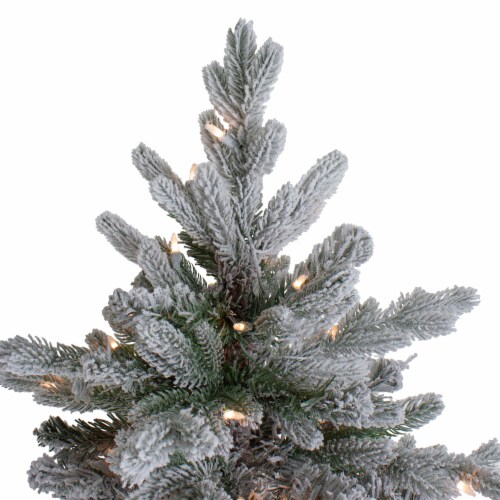 Northlight 6.5' Pre-Lit Flocked Saratoga Spruce Artificial Christmas Tree - Clear Lights Perspective: left