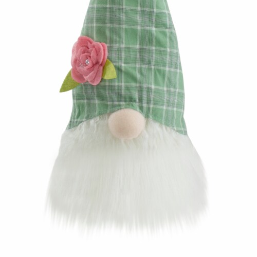 Northlight 20 Green and White Plaid Spring and Easter Gnome Head Table Top Decor Perspective: left