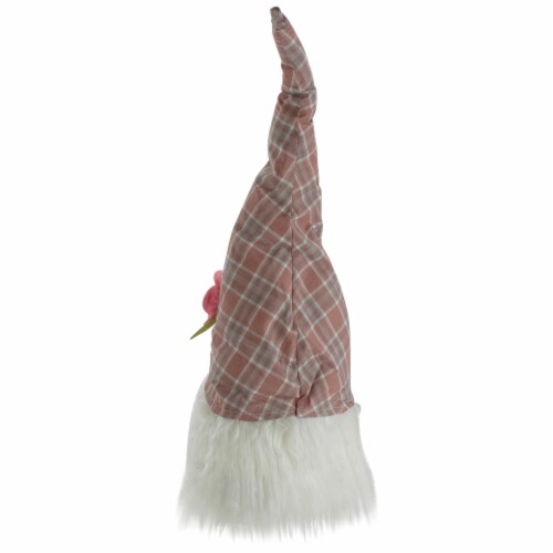 Northlight 20 Pink and White Plaid Spring Gnome Head Table Top Decor Perspective: left