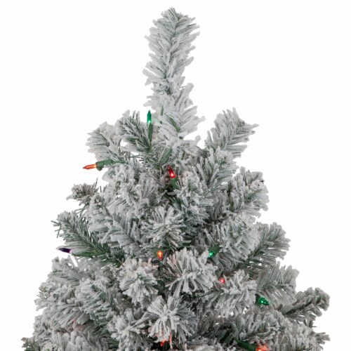 Northlight 4.5' Pre-Lit Flocked Madison Pine Artificial Christmas Tree, Multi Lights Perspective: left