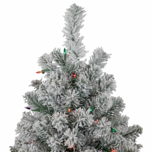 Northlight 6.5' Pre-Lit Flocked Madison Pine Artificial Christmas Tree, Multi Lights Perspective: left