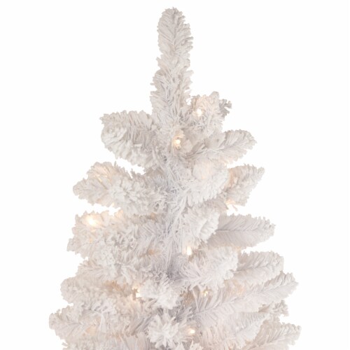 Northlight 6.5' Pre-Lit Medium Flocked Norway Pine Artificial Christmas Tree, Warm White LED Perspective: left