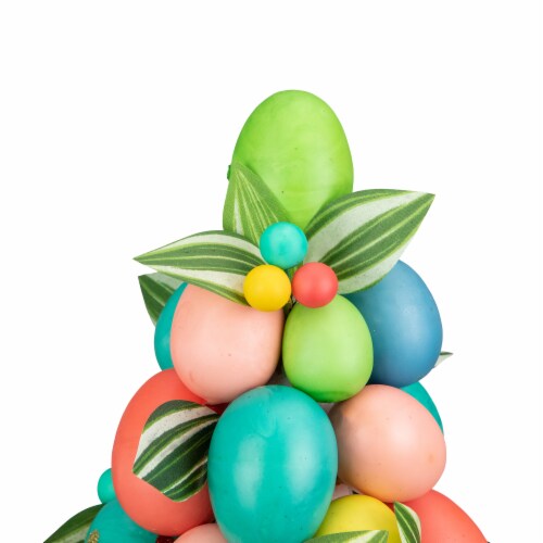 Northlight 17  Colorful Easter Egg Tree in Yellow Gingham Pot Perspective: left