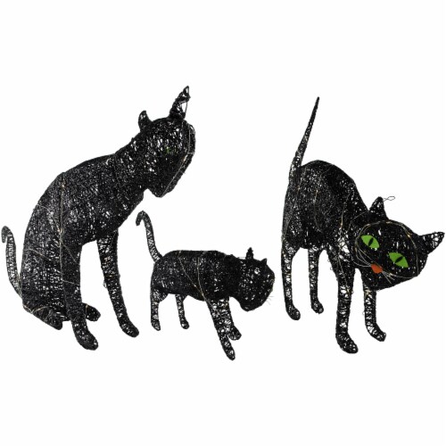 Northlight Set of 3 LED Lighted Black Cat Family Outdoor Halloween Decorations 27.5 Perspective: left