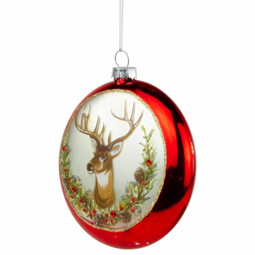 Northlight 4 Glittered Reindeer Glass Christmas Disc Ornament Perspective: left