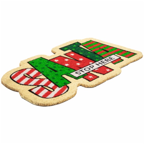 Northlight Red and Green Santa Stop Here Outdoor Christmas Doormat 18 x 30 Perspective: left