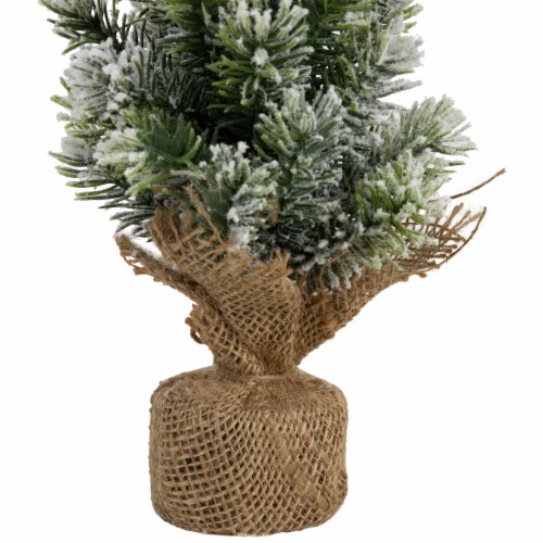 Northlight Mini Flocked Pine Artificial Christmas Trees with Burlap Base - 18 - Set of 3 Perspective: left