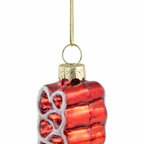 Northlight 3 Red Ribbon Candy Glass Christmas Ornament Perspective: left