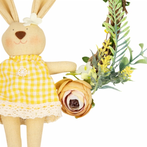 Northlight Bunny with Flowers Artificial Easter Twig Wreath - 10 Perspective: left
