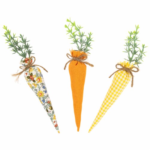 Northlight Fabric Carrot Easter Decorations - 9 - Orange and Yellow - Set of 3 Perspective: left