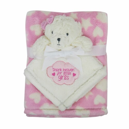 Cutie Pie Bear Plush Baby Blanket Set - Pink Perspective: left