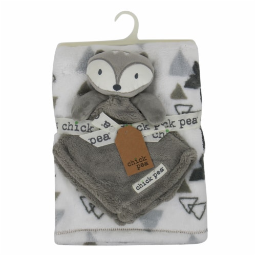 chick pea Plush Fox Baby Blanket & Buddy Set - Grey Perspective: left