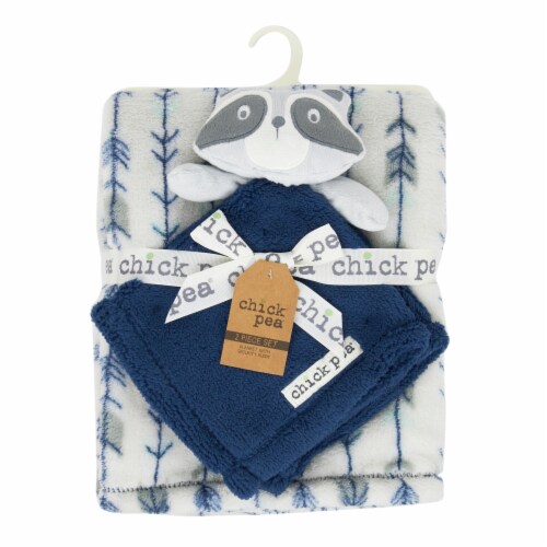 chick pea Plush Reccoon Baby Blanket & Buddy Set - Blue Perspective: left