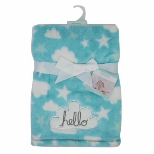 Cutie Pie Cloud Print Plush Baby Blanket - Blue Perspective: left